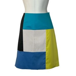 Per Se Color Blocked Mini Skirt Mod Geometric Pattern Perforated Detail Size 6